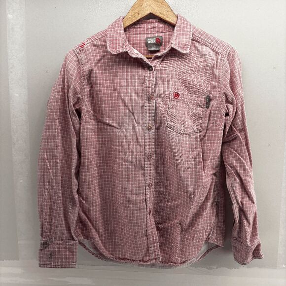 Ariat Womens Medium FR Long Sleeve Button Down Work Shirt Check Pink READ - Picture 1 of 10